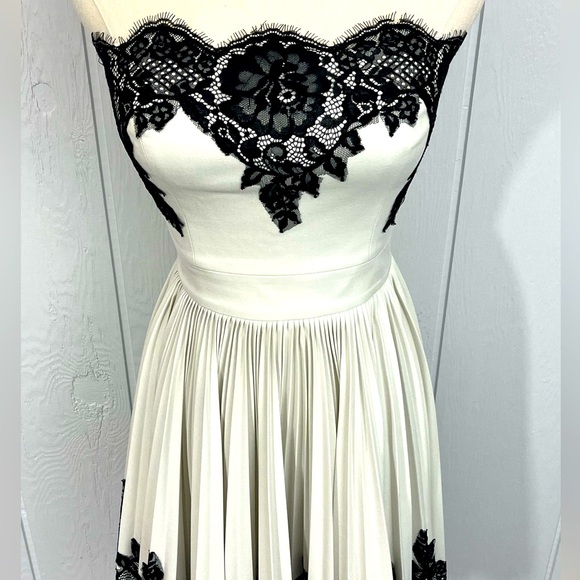 Robert Rodriguez Strapless Pleated Silk-Satin Mini Dress w/ Black Lace  - Size 0 - Picture 5 of 16